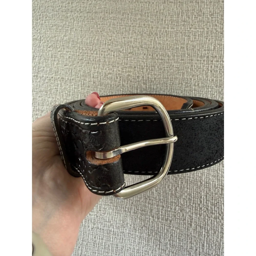 Nocona Men's Western Belt Size 56 Black Tooled Leather Basketweave USA Made